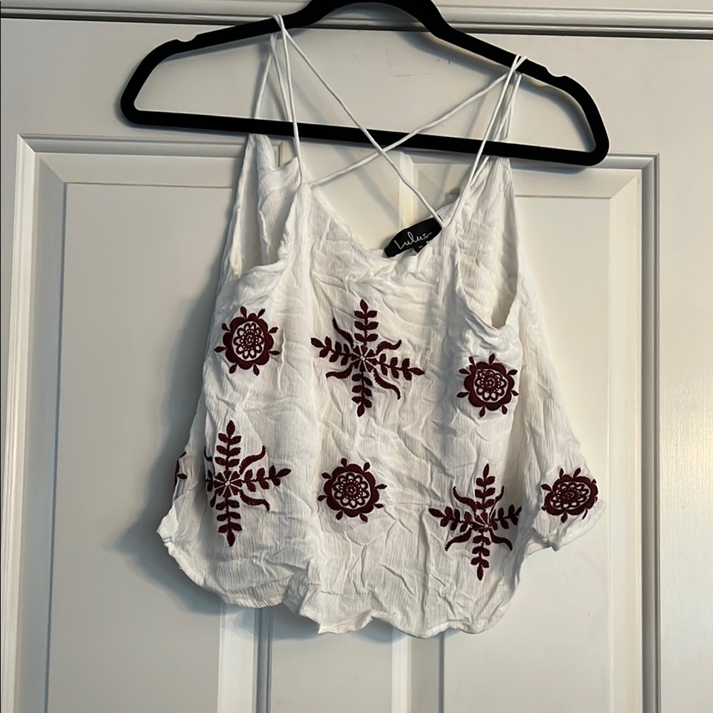 La Miel White and Brown Embroidered Women's Top